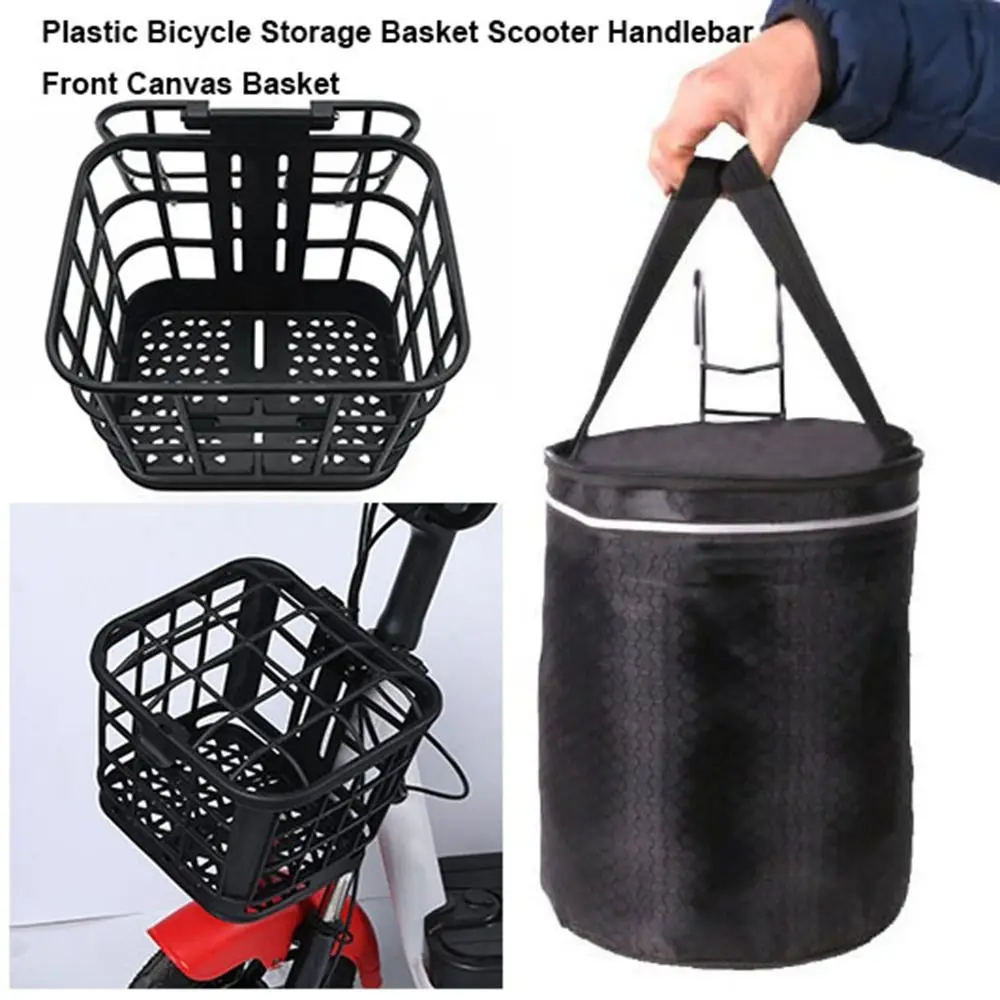 

New Multicolors Bike Basket Plastic/Canvas Black Scooter Handlebar Basket Hollow Bicycle Storage Bag Rear Cycling Accessories