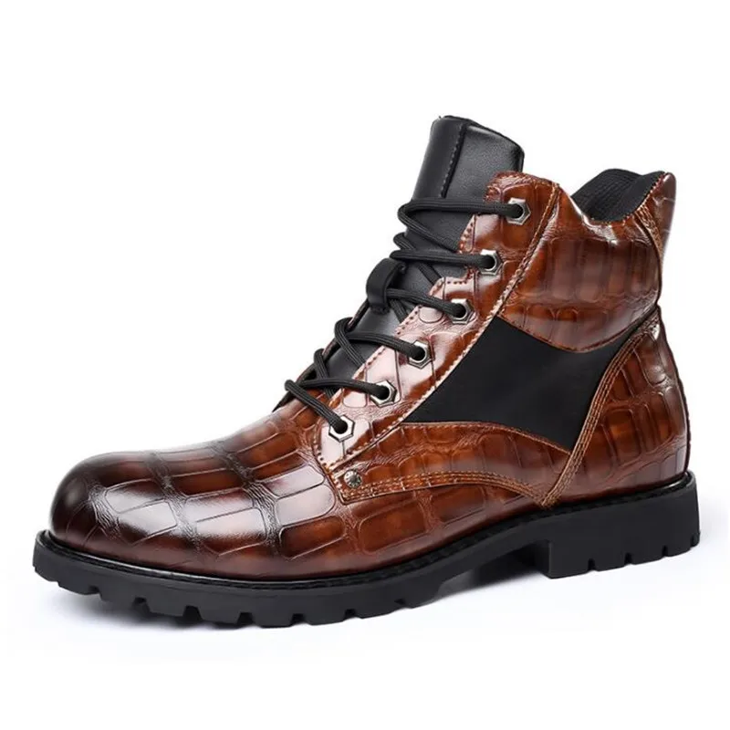 Luxury Brand Men Boots Grid Pattern Square Heel Men Ankle Boots Designer Leahter Shoes for Men Fashion Motorcycle Boot Zapatos