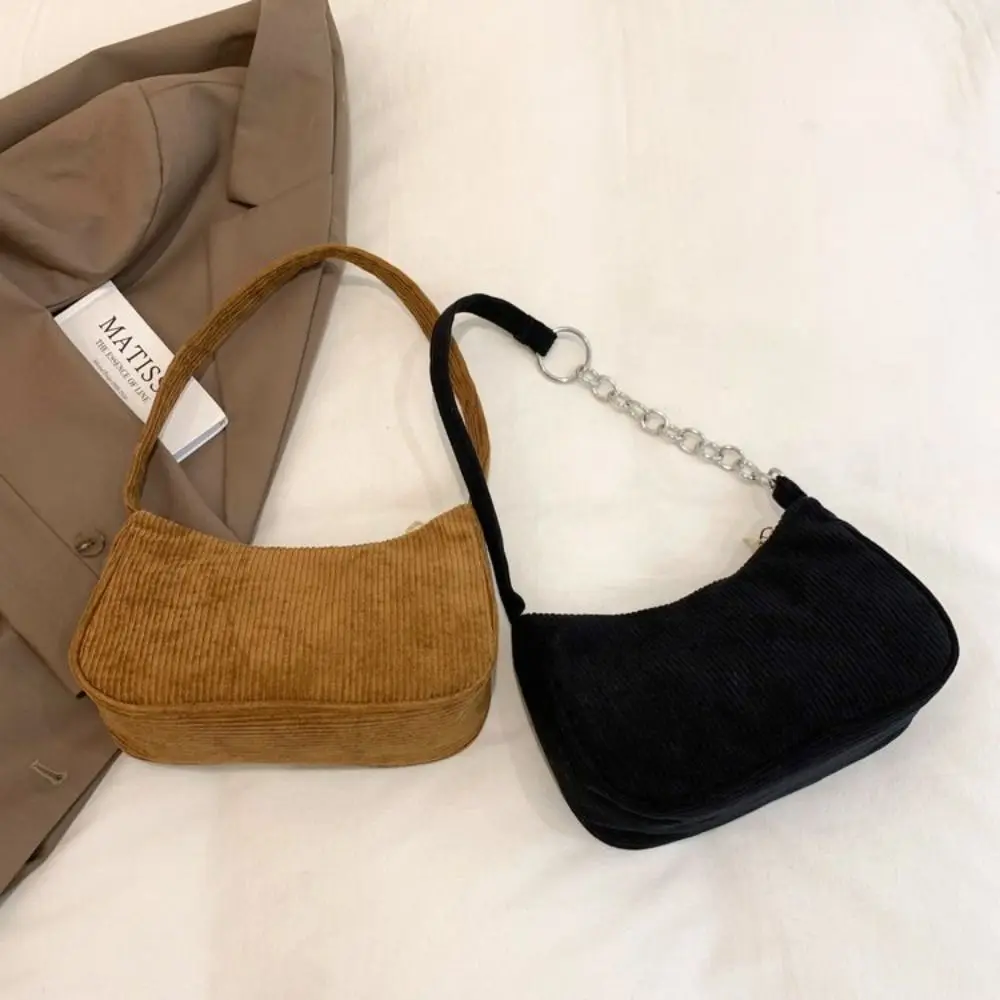 Fashion Vintage Women Handbags Corduroy Underarm Bag Casual Women Shoulder Bags Solid Color Zipper Female Handbag Clutch