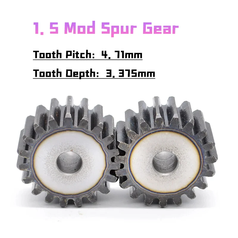 1pcs/lot 1.5 Mod Precision Spur Gear 1.5M 12T-27T Tooth Pitch 4.71mm Cylinder Transmission Gear Motor 45# Steel