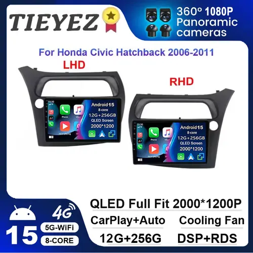 Para Honda Civic Hatchback 2006-2011 Android 15 RHD LHD Radio de coche navegación de vídeo Multimedia 2 Din estéreo DVD unidad principal Carplay