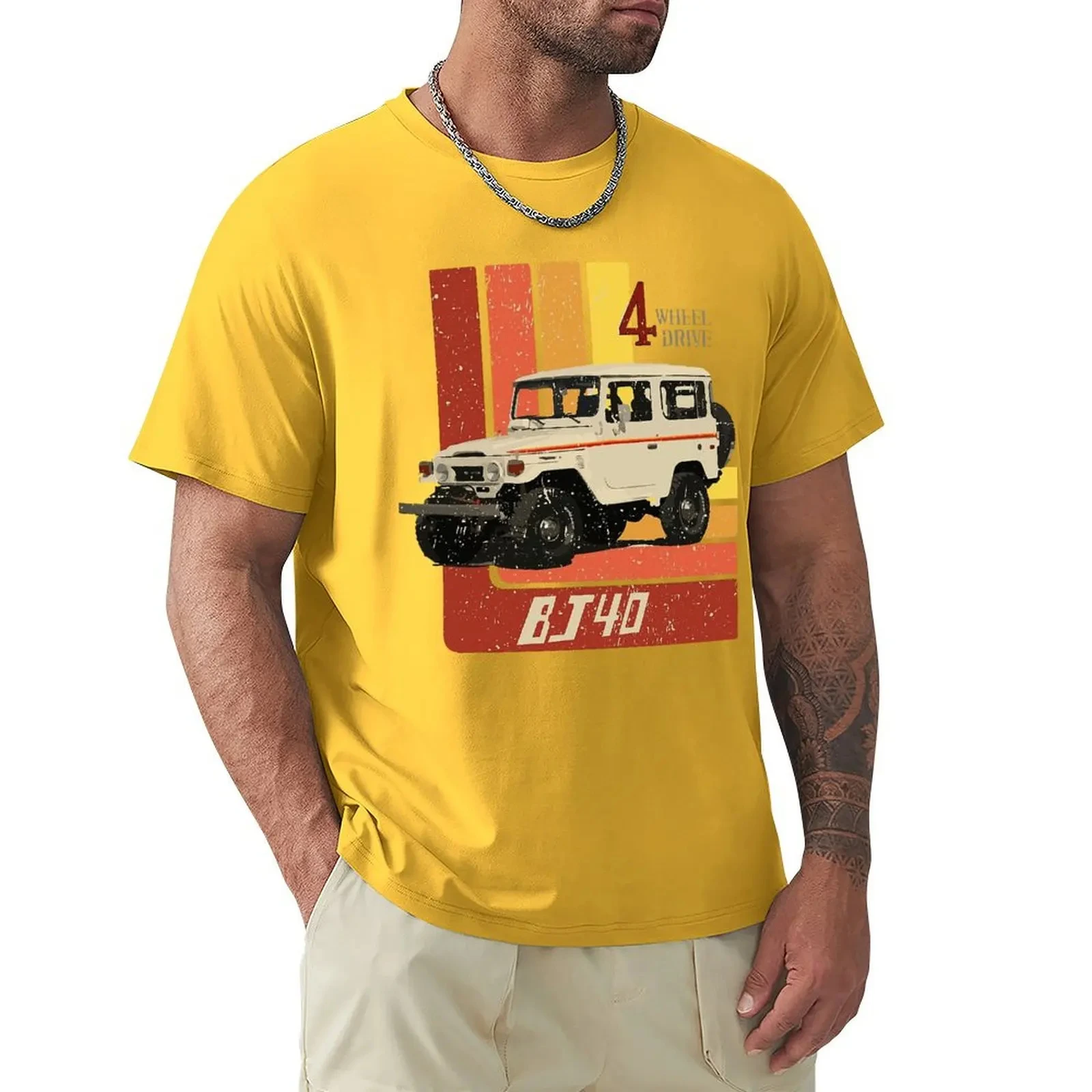 Men\'s T-Shirts Retro Land Cruiser FJ40 Jdm Humorous Fashion Cotton Tees Shirt Speed Car Print Casual Oversized Short Sleeve Tops