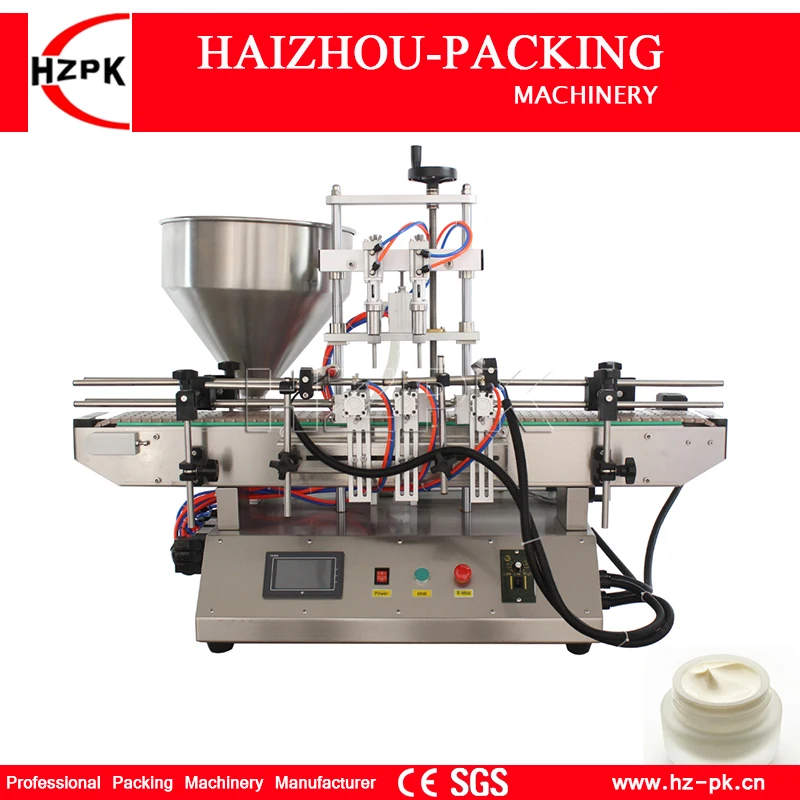 

HZPK Automatic Tabeltop Paste Filler Ketchup Cosmetics Cream Filling Machine 304 Stainless Steel Hopper Packaging TFM-120G