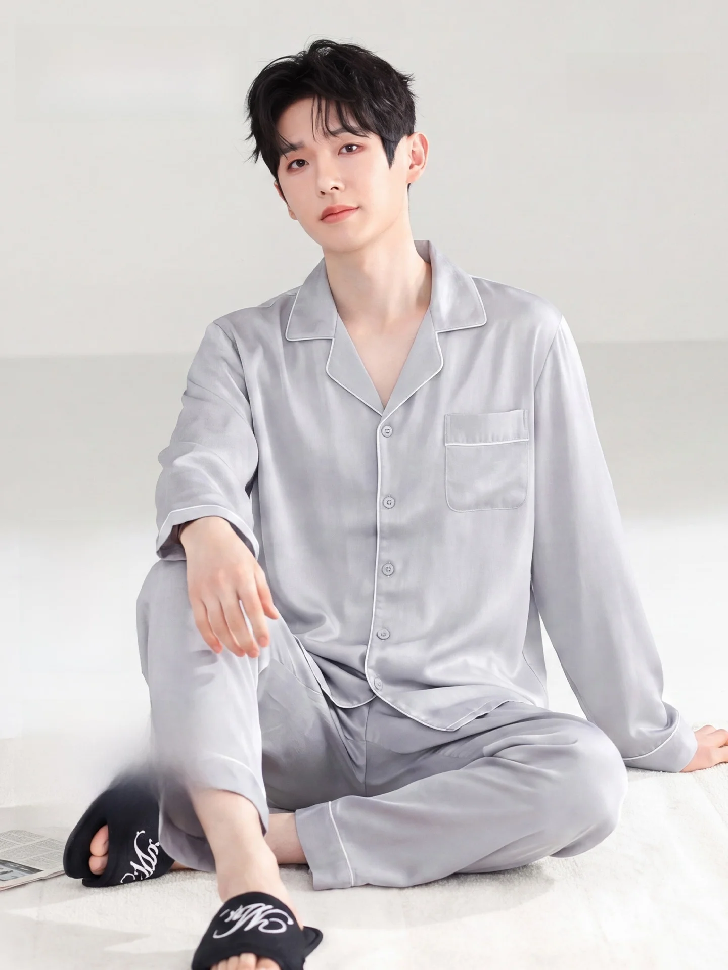 Ice Silk Men's Sleepwear Summer New Long Sleeve Long Pants Cool Feeling Home Clothes Outdoor Wearable Set Casual Style Urban ...