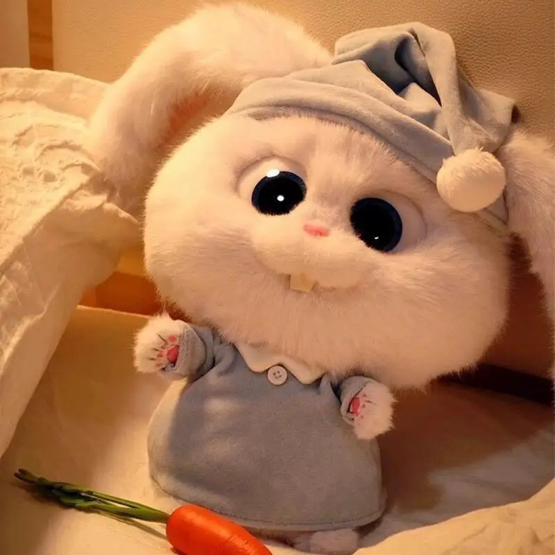 35Cm White Rabbit Snowball Plush Toy Kawaii Rabbit Plush Carrot Movable Ear Cartoon Doll Children's Toy Gift Birthday Present