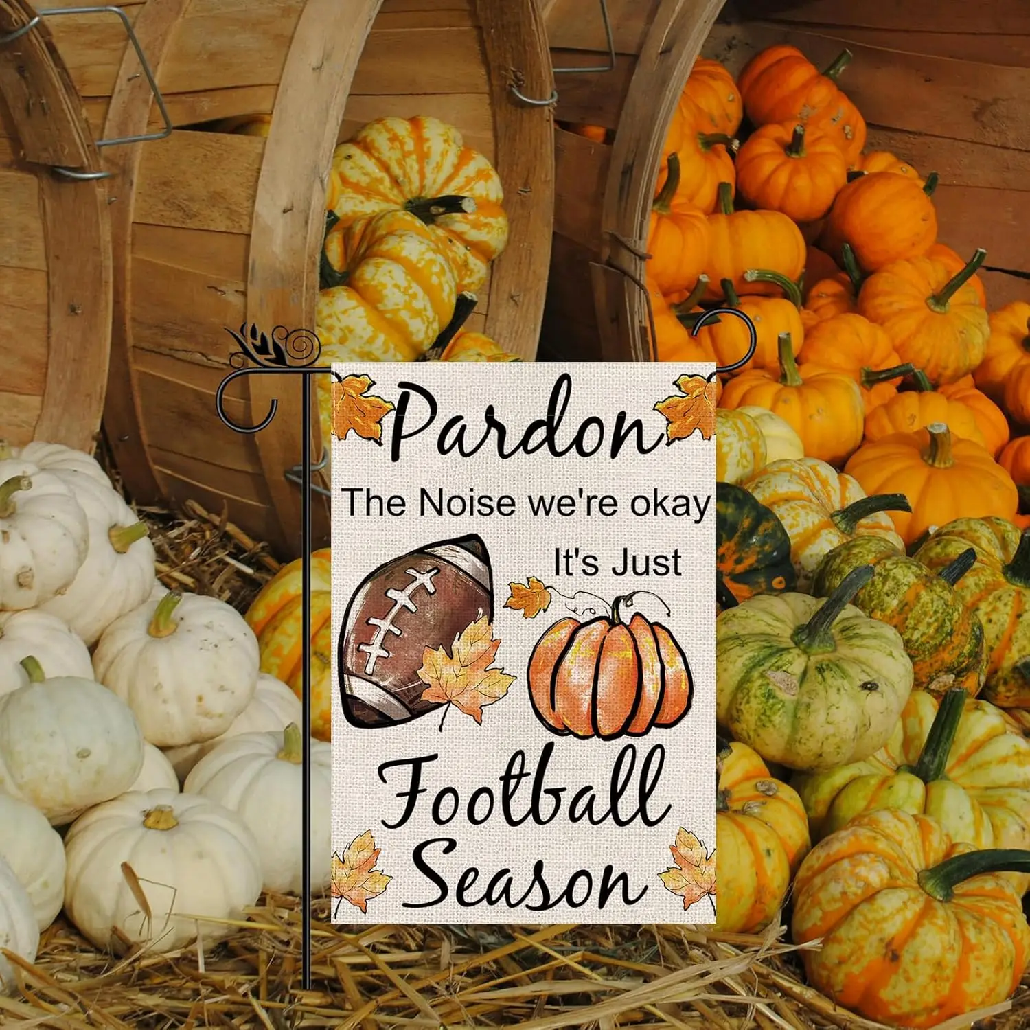 علم حديقة الخريف لكرة القدم والقرع إنه مجرد موسم كرة القدم أعلام الخريف الخيش العمودي أعلام ترحيب مزدوجة الجوانب S JHH