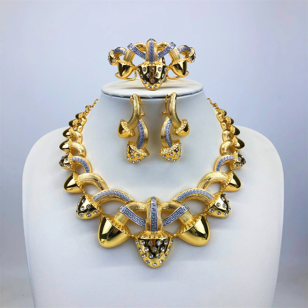ESALE Luxury Design Dubai Jewelry Set For Women Quality Brazil Trending Necklace Earrings Ring Bracelet Wedding Party Gift
