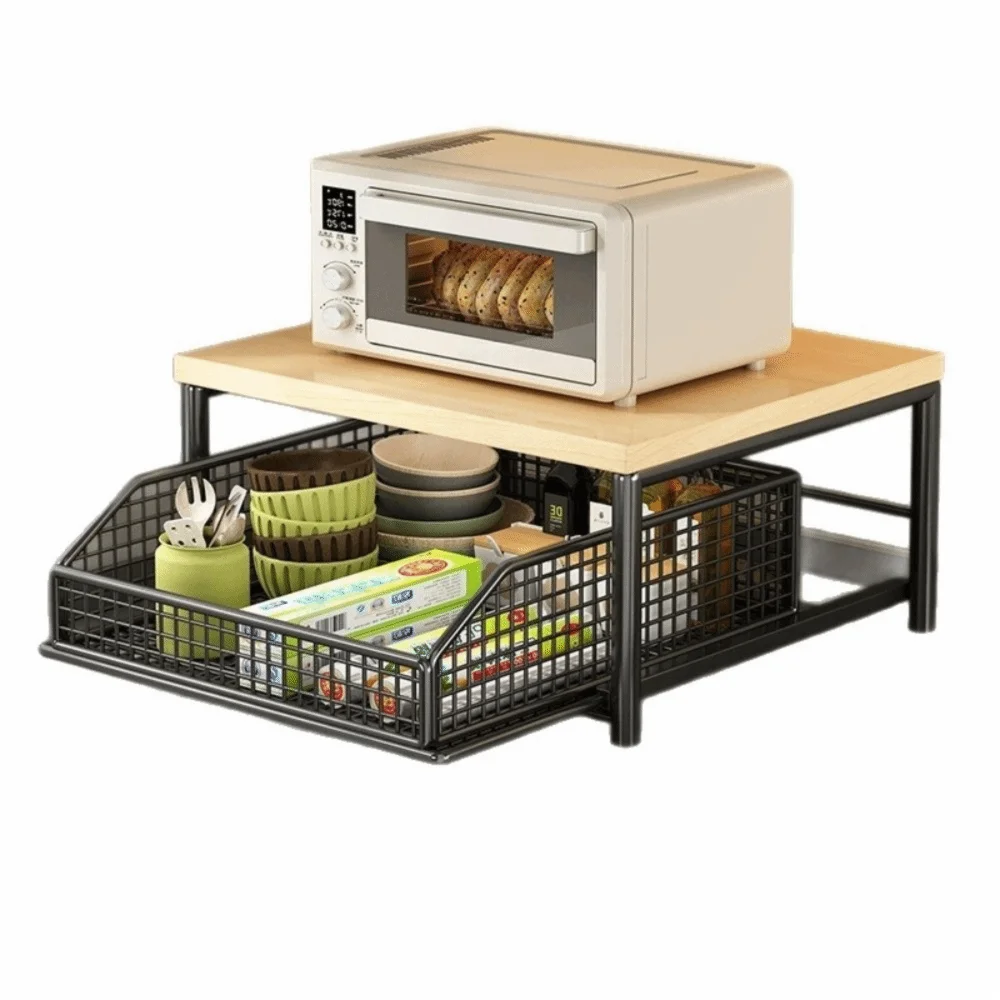 متعددة الوظائف مع أدراج حامل الميكروويف توفير المساحة كونترتوب تخزين منظم المطبخ متعدد الأجهزة رف جهاز طبخ الأرز