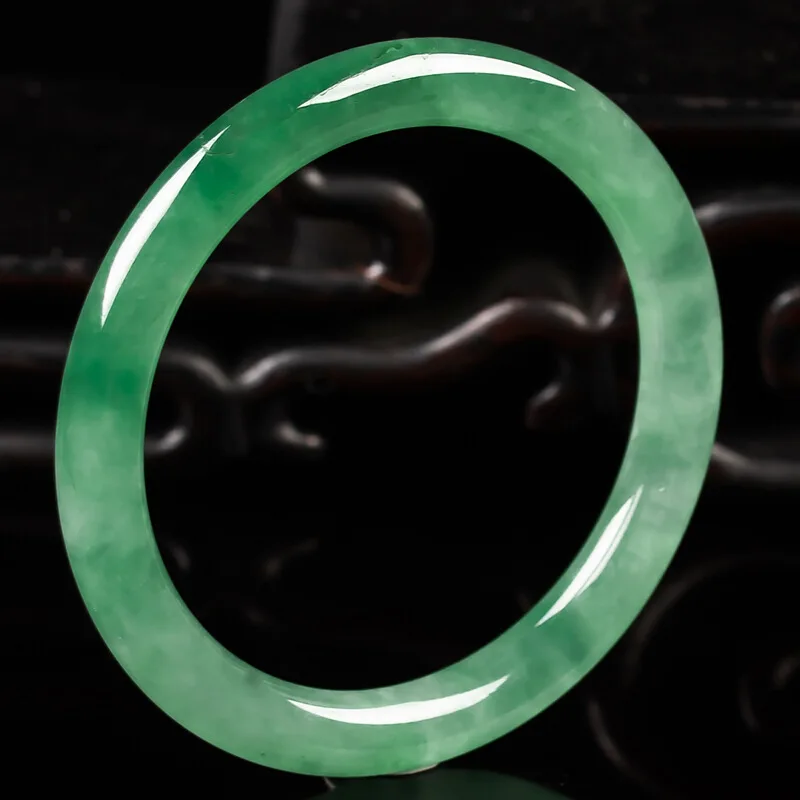 Light green, fine, round jade bracelet for women, natural ice-type, lustrous, with floating patterns, authentic, a perfect gift