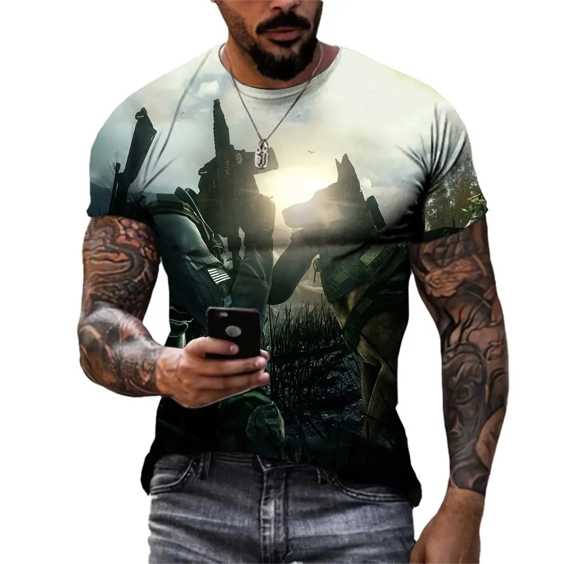 Summer Men Classic Retro Special Forces Shooter 3d Printed T-Shirt Cool Street Personality Outdoor Sports O Collar Short Sleeve