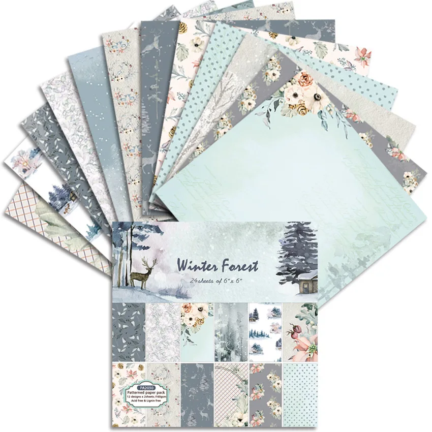 Winter Theme Animals Pattern Paper 9 Styles 24 Sheets DIY Photo Album Scrapbook  Journal Account Card Background  6 Inch