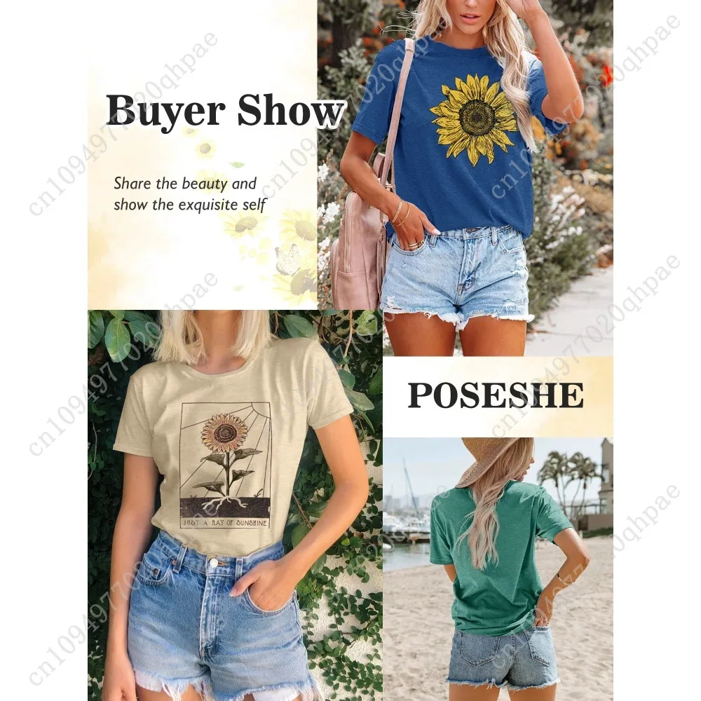 Anbech Sunflower Shirts for Women Short Sleeve Tee Tops Teen Junior Girls Summer Tshirt Clothing