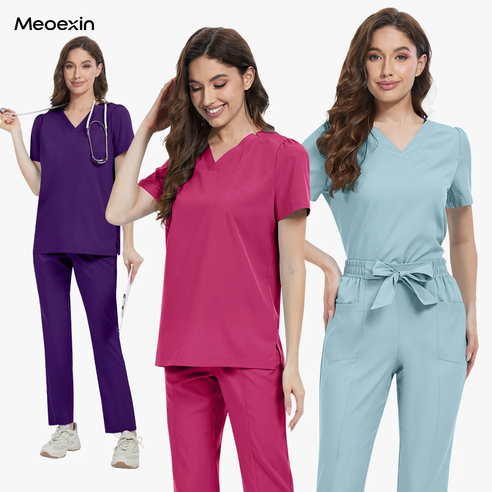 

New Fashion Nurse Uniform Elastic Soft Medical Scrub Lightweight Short Sleeve Work Set Women Doctor Nurse Work Clothes Wholesale