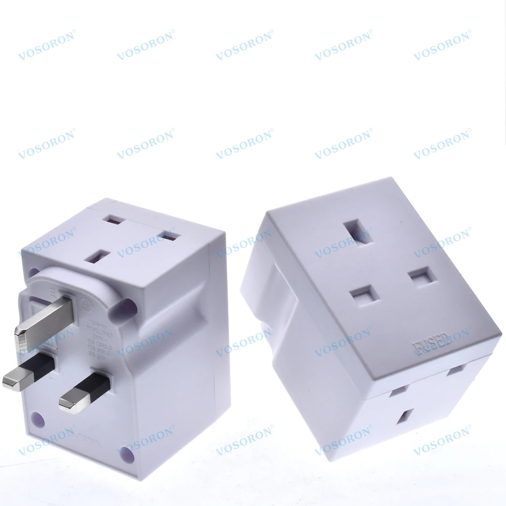 3 Way Block Mains Adaptor 3 Pins Socket Splitter Extension UK Plug13A Fused Wall AC Adaptor Power Extender for Laptop 