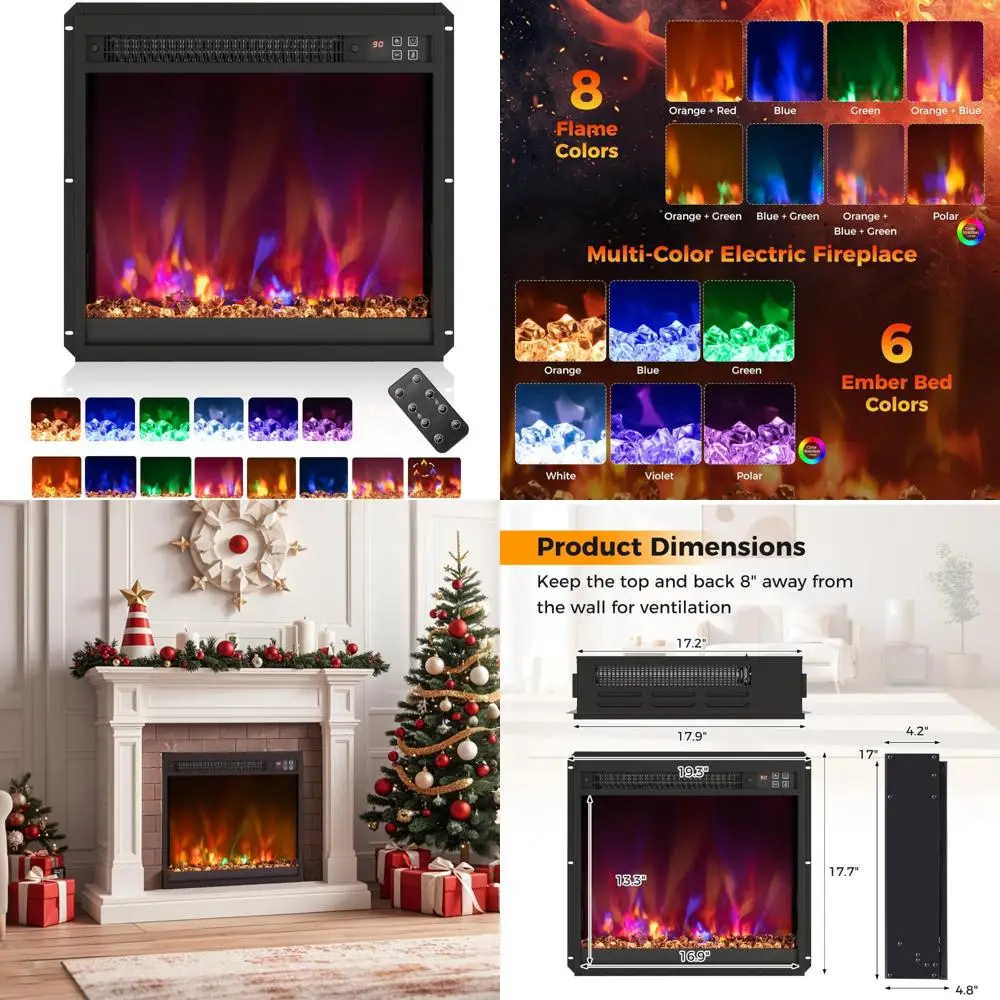 

Электрический камин с 8 пламенными цветами, 6 желтых цветов кровати, пульт дистанционного управления, встраиваемый обогреватель для дома