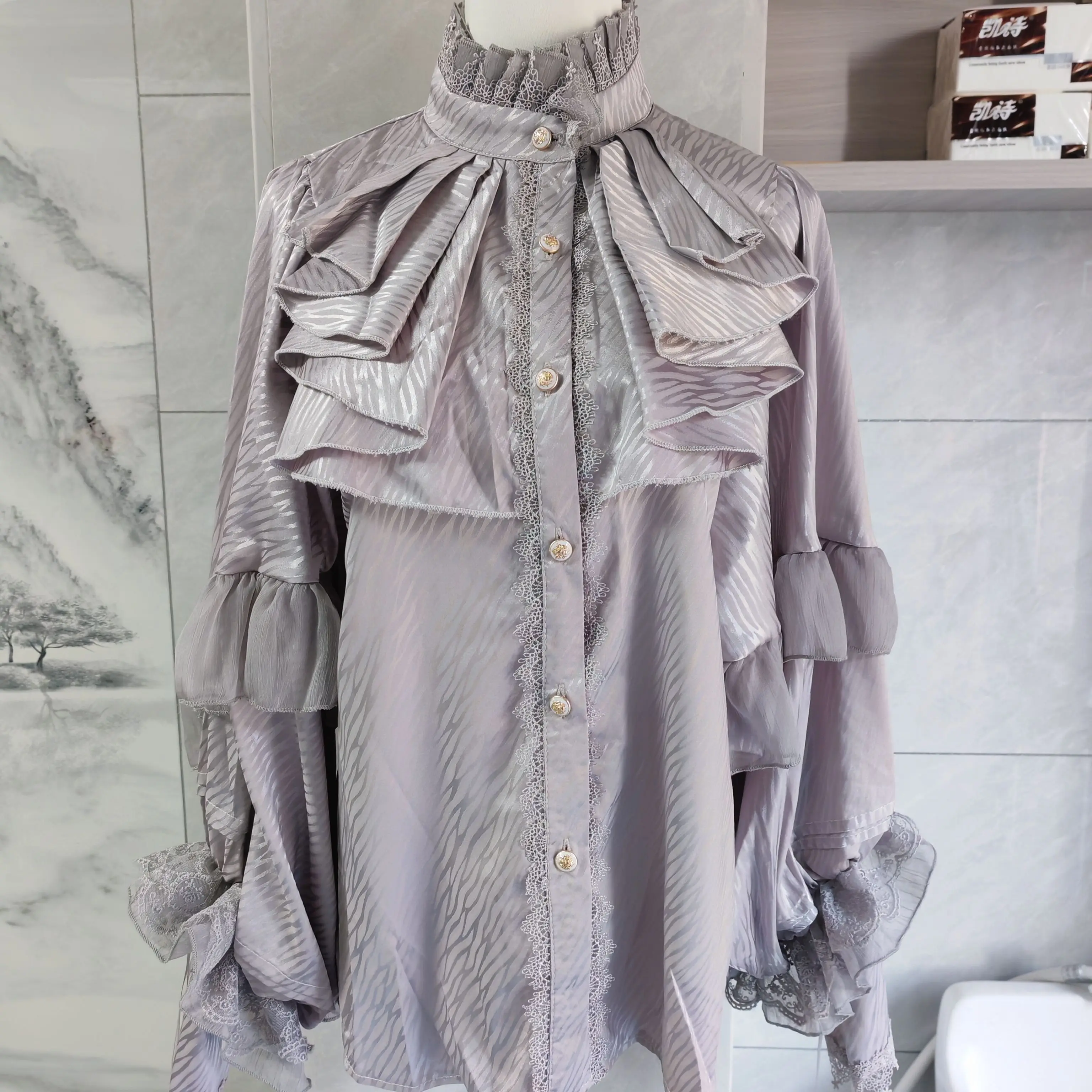 Lolita gothique polyvalent à manches longues chauve-souris chemise printemps automne mode femmes polyvalent volants col montant haut industrie lourde haut