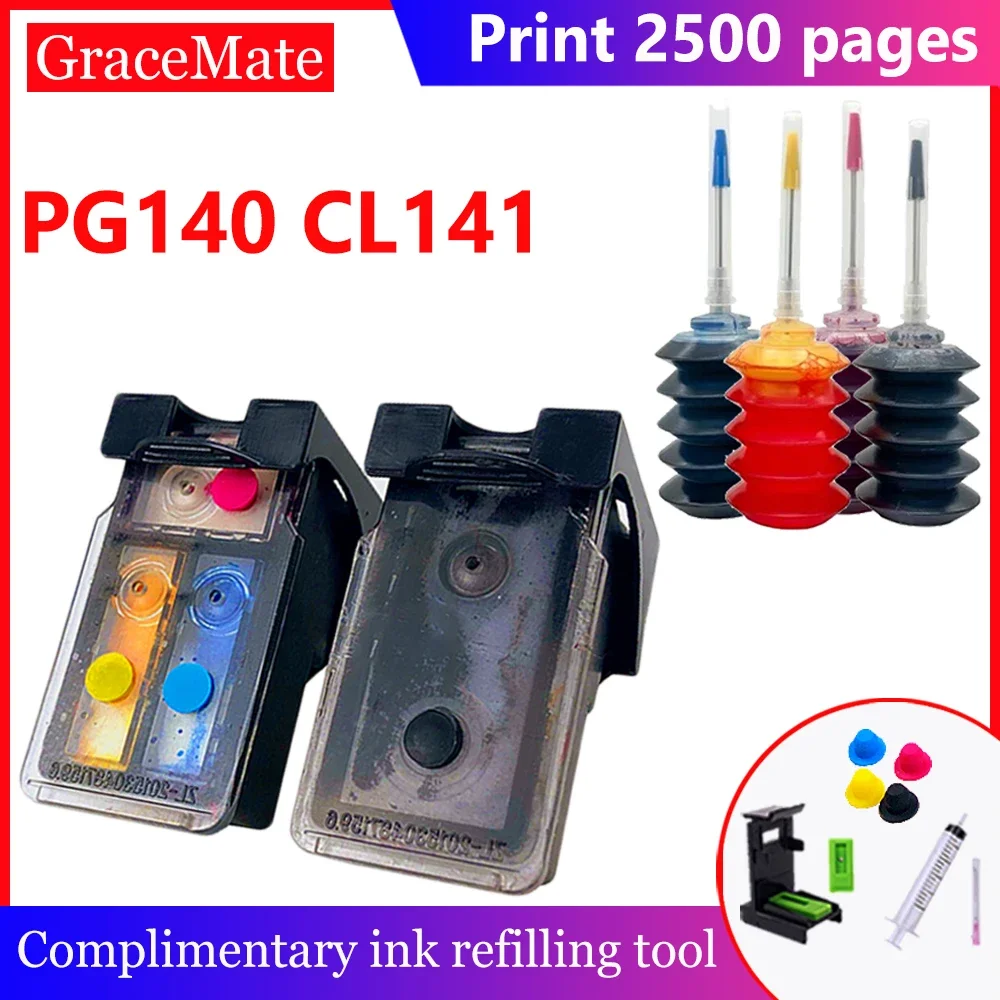 PG 140 CL 141 Refill Ink Cartridge PG140 CL141 Compatible for Canon Pixma MX391 MG3210 MG3510 MG2210 MG4110 MG4210 MG3610 IP2880