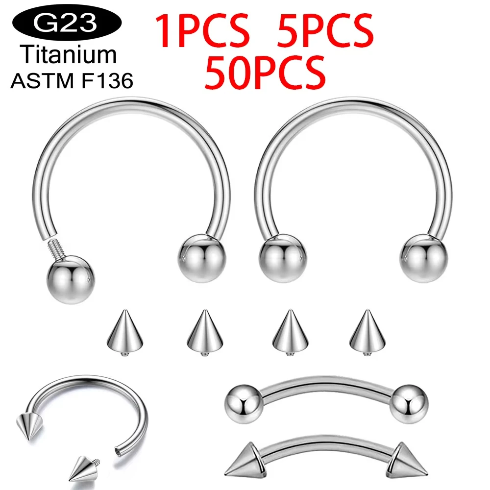 1/5/50PCS ASTM F136 Internally Threaded Eyebrow Nose Ring C rod Body Piercing Jewelry Set G23 Titanium Wholesale