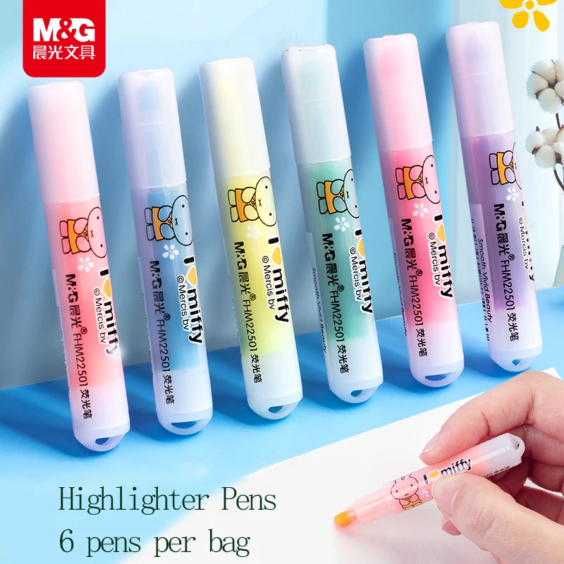 

M&G Highlighter Cute Stationery Marker Pen Slanted Tip Candy-Colored Fluorescent Colored Pen Suitable for Students and Office Us