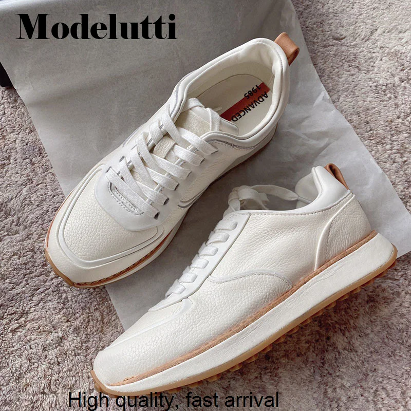 

New Spring 2023 Summer Fashion Genuine Leather Lychee Pattern Casual Lacing Sport Shoes All-match Simple Sneaker Women