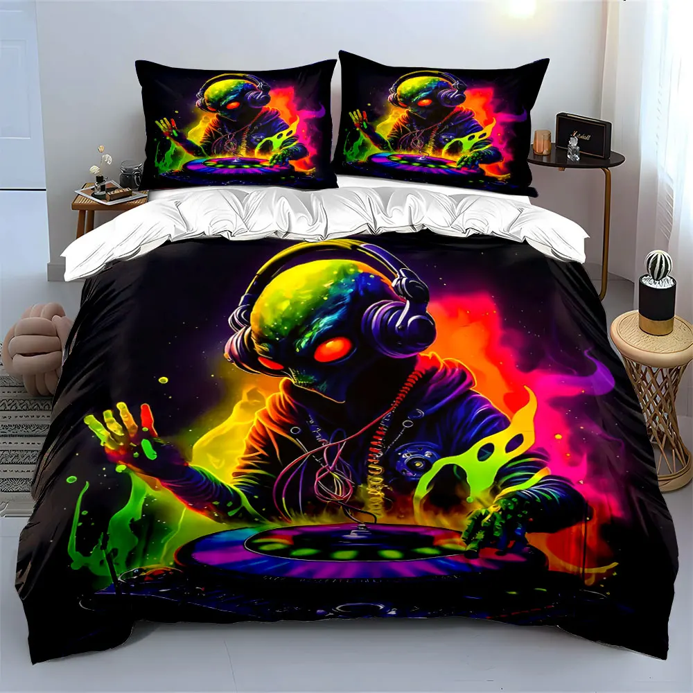 Alien vibrant DJ artwork Print Soft Comfortable Duvet Cover Bedding Set Included 1*Duvet Cover  2*Pillowcases Luxury gifts