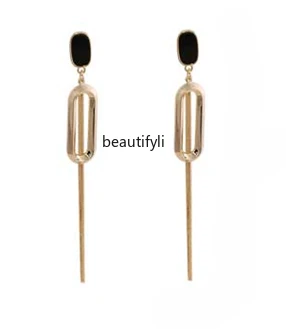 Long fringed earrings, premium atmospheric round face thin earrings, earrings, s925 silver stud earrings.