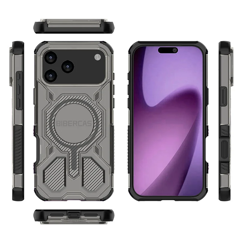 

Luxury Military Armor Shockproof Magsafe Case for iPhone 13 14 15 16 17 Pro Max Wireless Charging Matte Clear Protective Cover