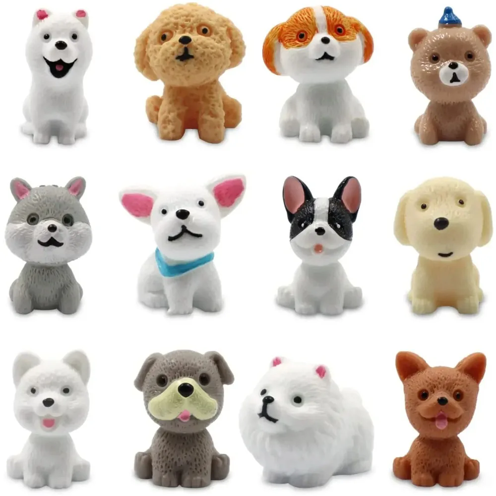 Mini Resina Cães Miniature Figurines, Artesanato De Terrário, Animais Realistas, Acessórios De Fadas, Jardim, 12Pcs