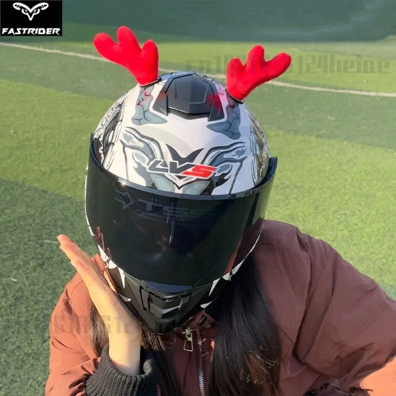 قطعتان من قرون عيد الميلاد الحمراء - زينة خوذة DIY، خاصة لملحقات خوذة الدراجة النارية #4