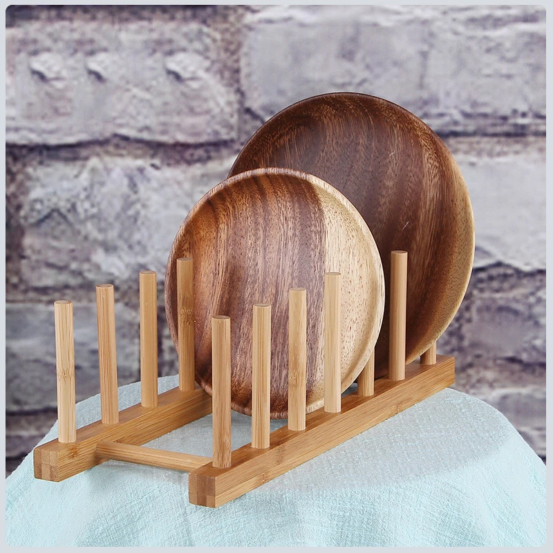 Kitchen Drainer Rack Dish Pot Lid Bamboo Rack Dishes Plate Drying Drainer Storage Shelf Pan Cover Stand Kitchen Organizer Holder