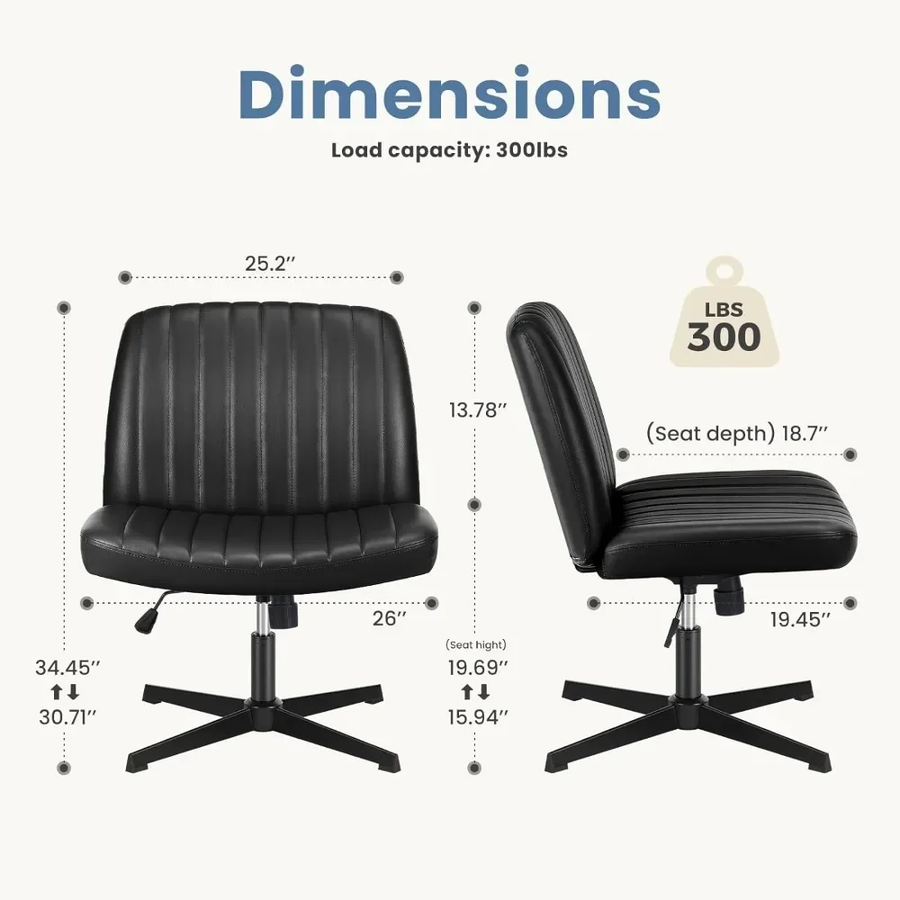 바퀴 없는 팔걸이 넓은 책상 의자, 크로스 레그 사무실 의자, 모던 홈 오피스 책상 의자, 회전 조절 가능한 가죽 화장대