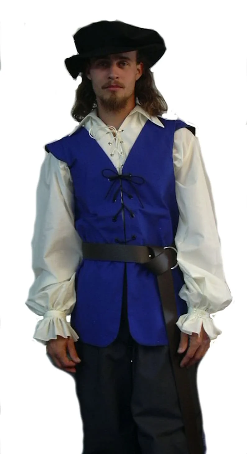 Medieval Shirts Ruffled Gothic Steampunk Victorian Pirate Cosplay Costume Mens Tops vest Lacing Up Shirt Larp Vintage