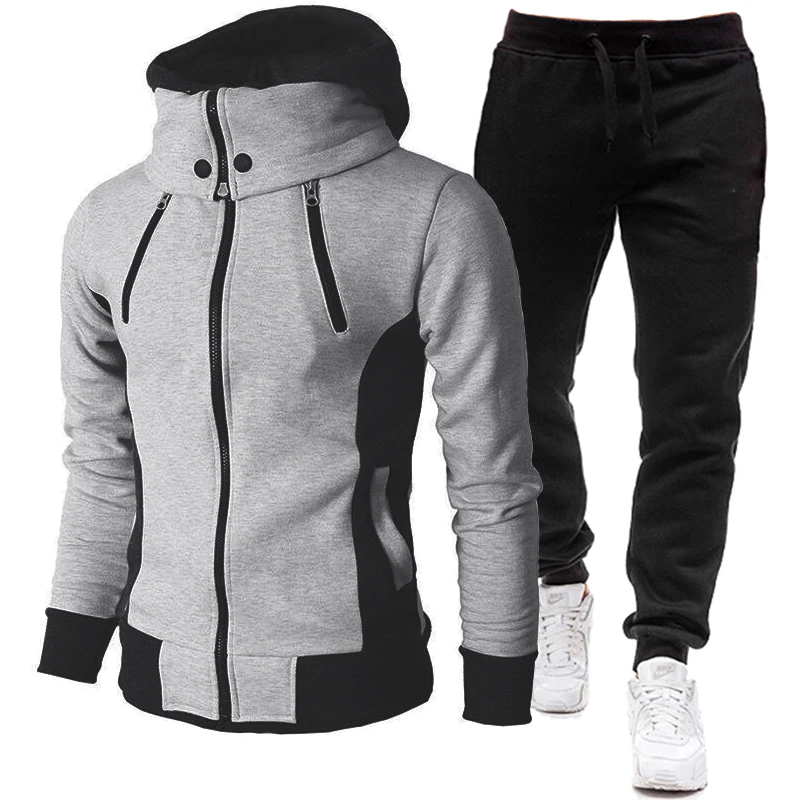 Chándal con capucha para hombre, conjunto de ropa deportiva, Sudadera con capucha y pantalones de chándal, ropa cálida de 2 piezas, trajes de otoño