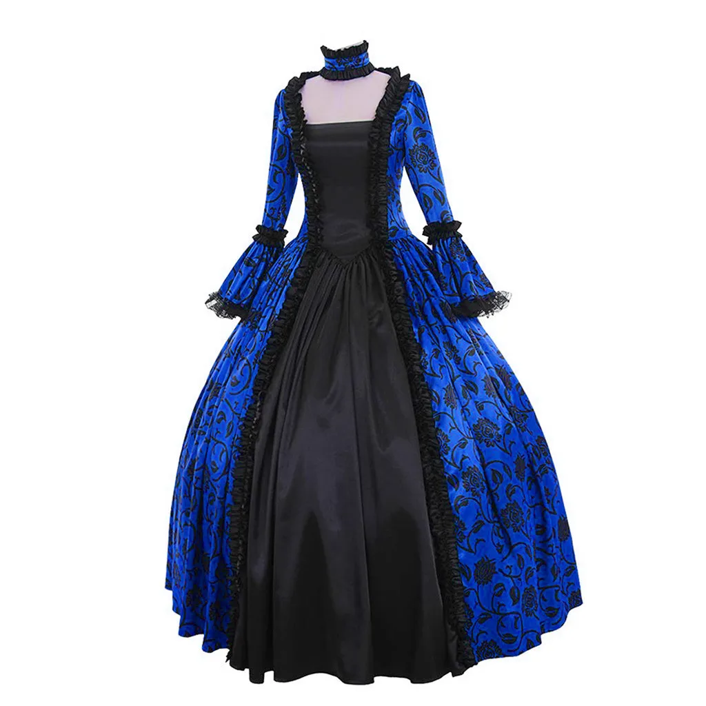 New Women\'s Retro Long Sleeve Dress Medieval Victorian Court Lace Stitching Dress Gothic Dress Cosplay Party Costume S-5XL
