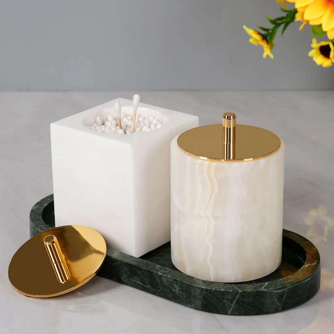 

1pc Luxury Small Onyx Jar for Cotton Swab Jewelry Candy Storage Organizers Home Room Decoration Decor Accessories Natural Stone