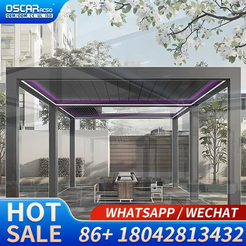 3x3m 3x4m Waterproof Outdoor Manual Louvered Aluminum  Bioclimatic Roof for Garden Building Patio Balcony Pergola