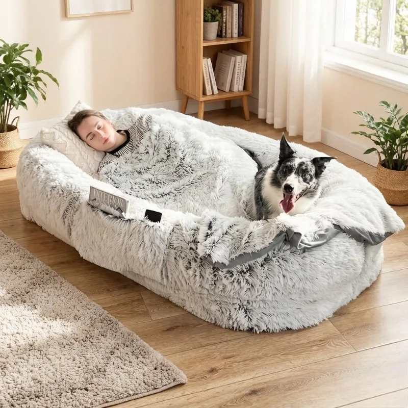 Dog House, Long-Haired Plush Round Pet Bed for Dogs, Dog Sofa, Winter Warm Sponge Pet Mat, Pet Supplies