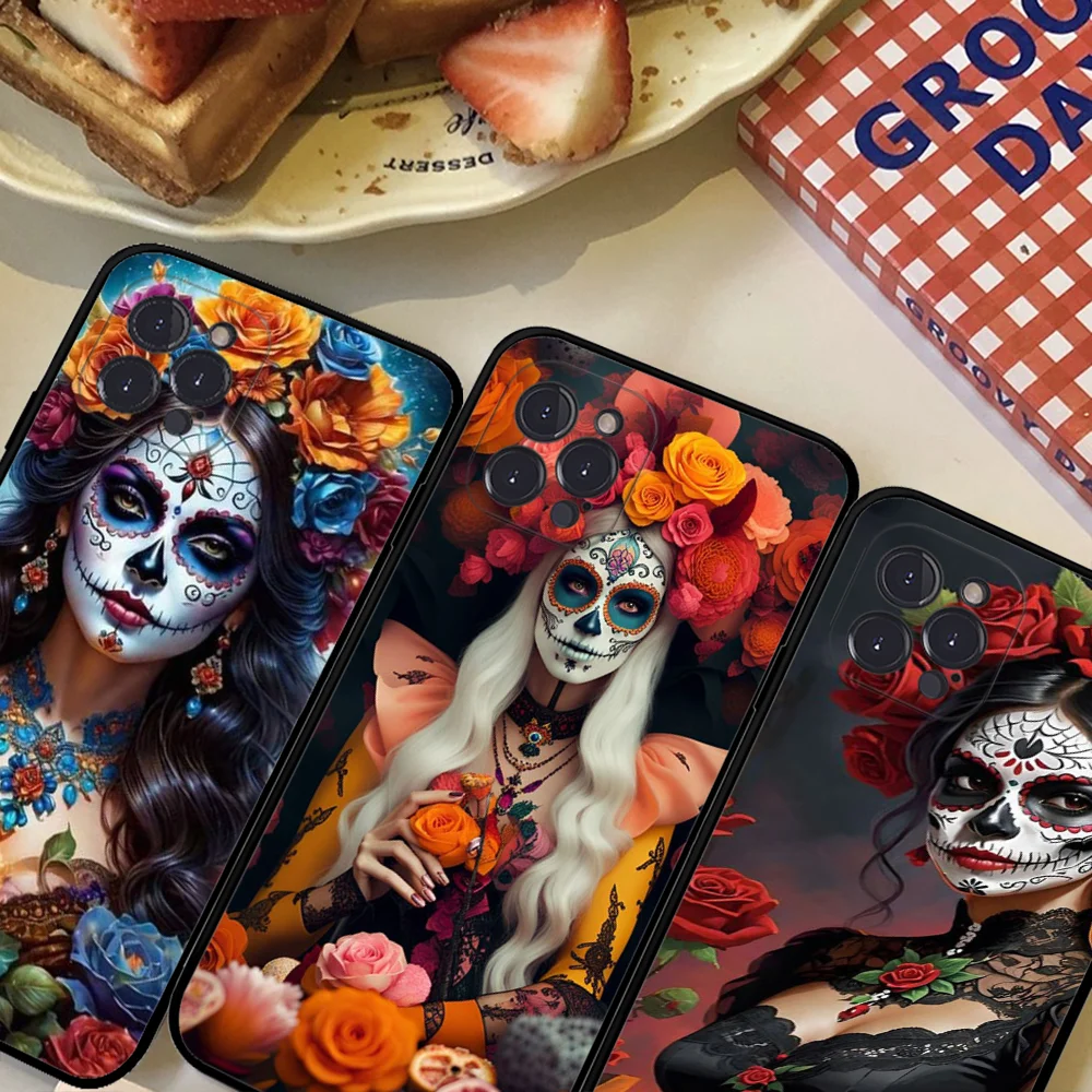 Catrina Beautiful Rose Girl Skull Etui na telefon do iPhone 16 15 8 7 6 6S Plus X SE XR XS 14 11 12 13 Mini Pro Max Etui na telefon komórkowy