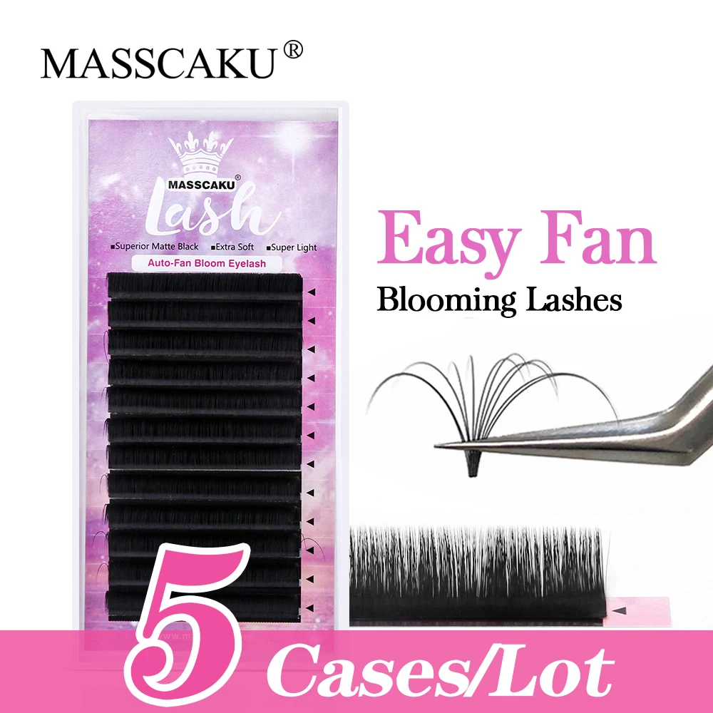 

5cases/lot MASSCAKU Super Soft and Natural Automatic Flowering Lash Extension Trays 100% handmade 1 Second Blooming Eyelashes