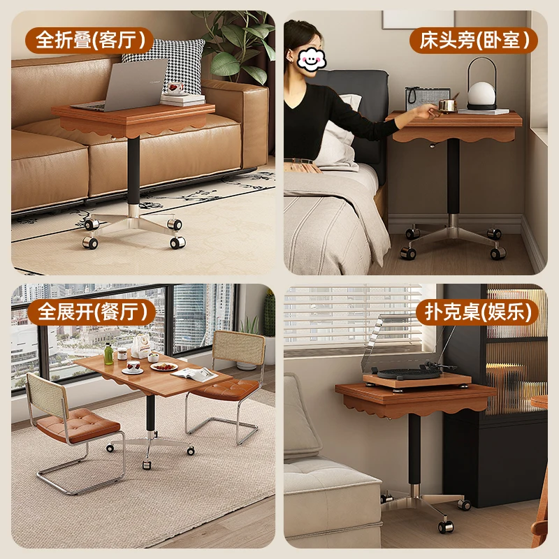 Solid wood lifting small coffee table mobile side table small apartment household multi-function foldable desktop dining