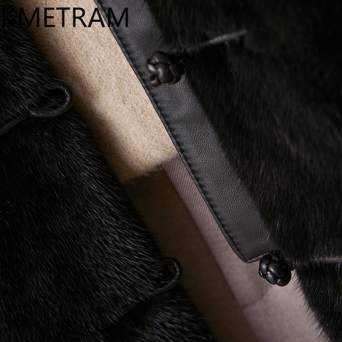 KMETRAM 100% معطف فرو المنك الطبيعي متوسط الطول ملابس سوداء للنساء 2025 دفء الشتاء الجديد في ملابس خارجية سترات نسائية