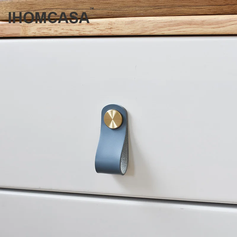 IHOMCASA Nordic Furniture Dresser Drawer Knob Gold Brass Cupboard Kitchen Cabinet Handle Wardrobe Door Pulls Artificial Leather