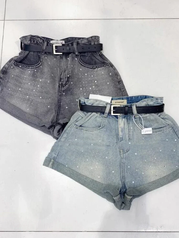 Retro Blue belt Denim Women Shorts Casual Loose Slim High Waist Shorts Female Chic New Summer Fashion Y2k Street Woman Shorts