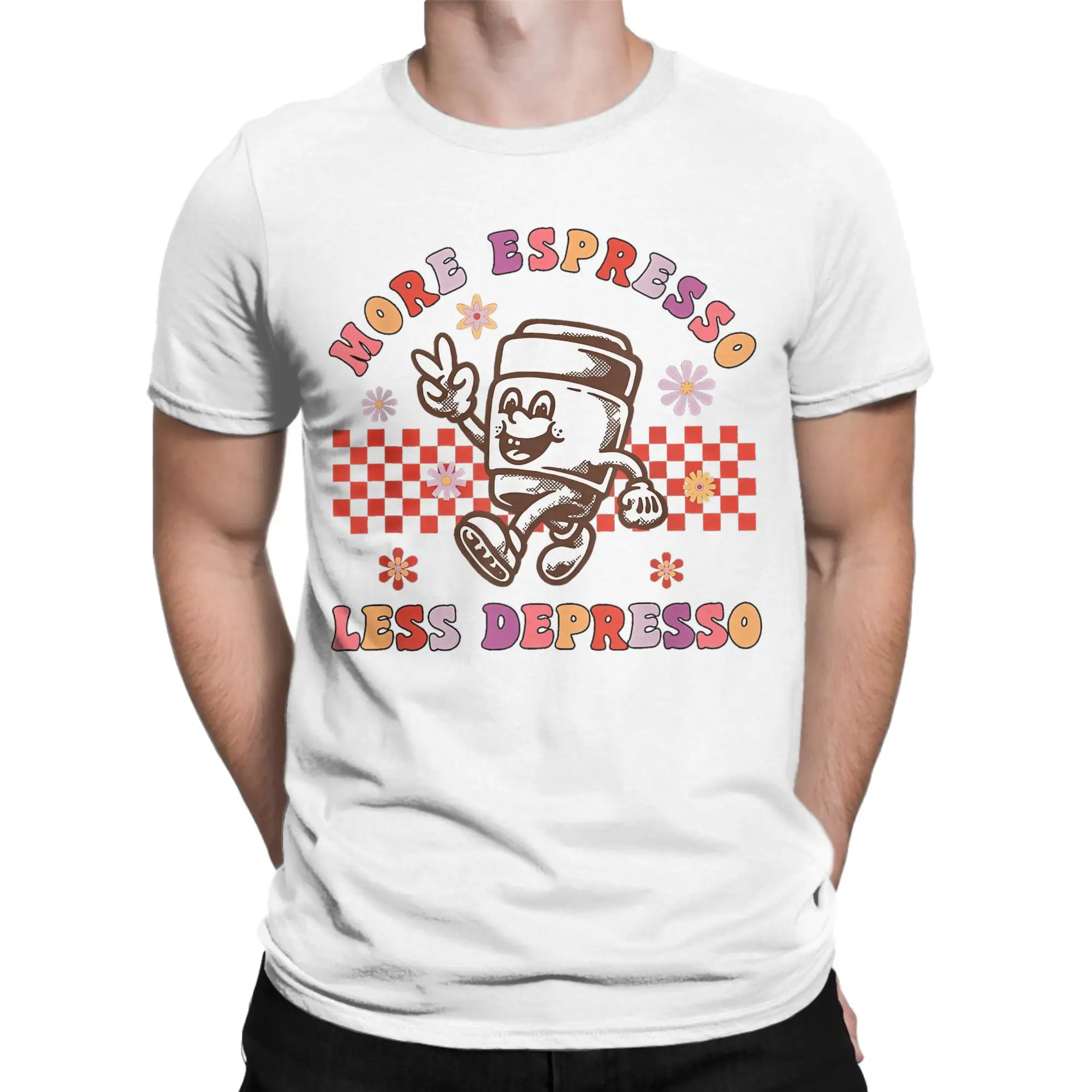 Coffee Lover More Espresso Less Depresso  T-Shirt for Men Women  Vintage Cotton Tees Round Neck Short Sleeve T Shirts Adult Tops
