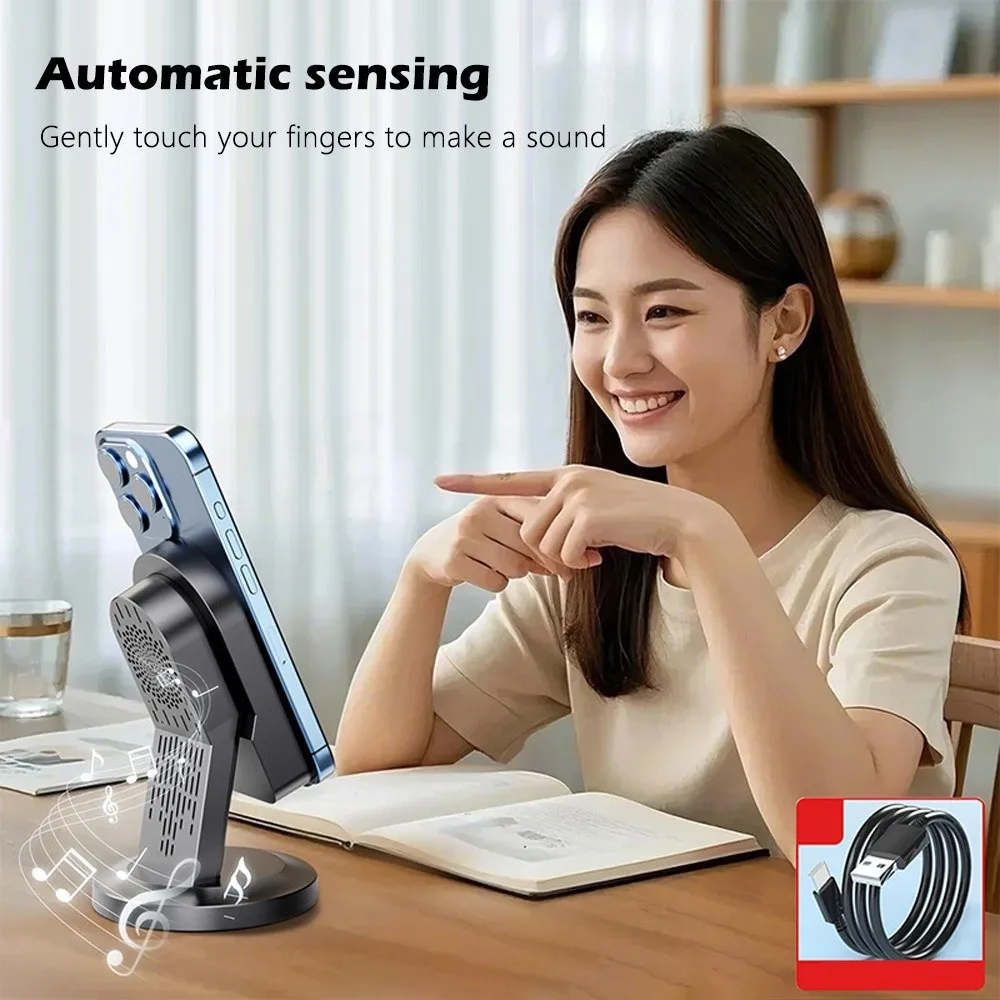 

2 in 1 Induction Mobile Phone Holder Button Ambient Light Wireless Bluetooth Speaker Stand HD Sound Non-Slip