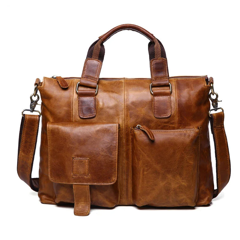 

Real Genuine leather Men Designer Handbags Vintage Laptop Briefcases Office Shoulder Bags Tote Male Crossbody Messenger