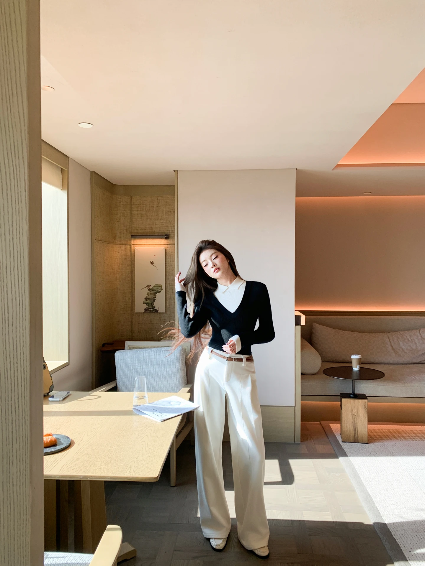 

White Fce Lined Thiened High Waist Wide Leg Pants Women's Winter Casual Trousers Aviva on Earth Brand Cotton Knitted