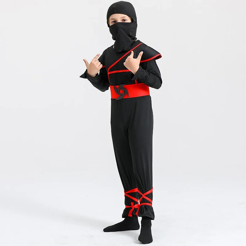 Kostium Ninja Deluxe dla chłopców bez broni z ramionami Akcesoria dla dzieci Strój Kung Fu Prezenty na Halloween i zabawki bagnetowe