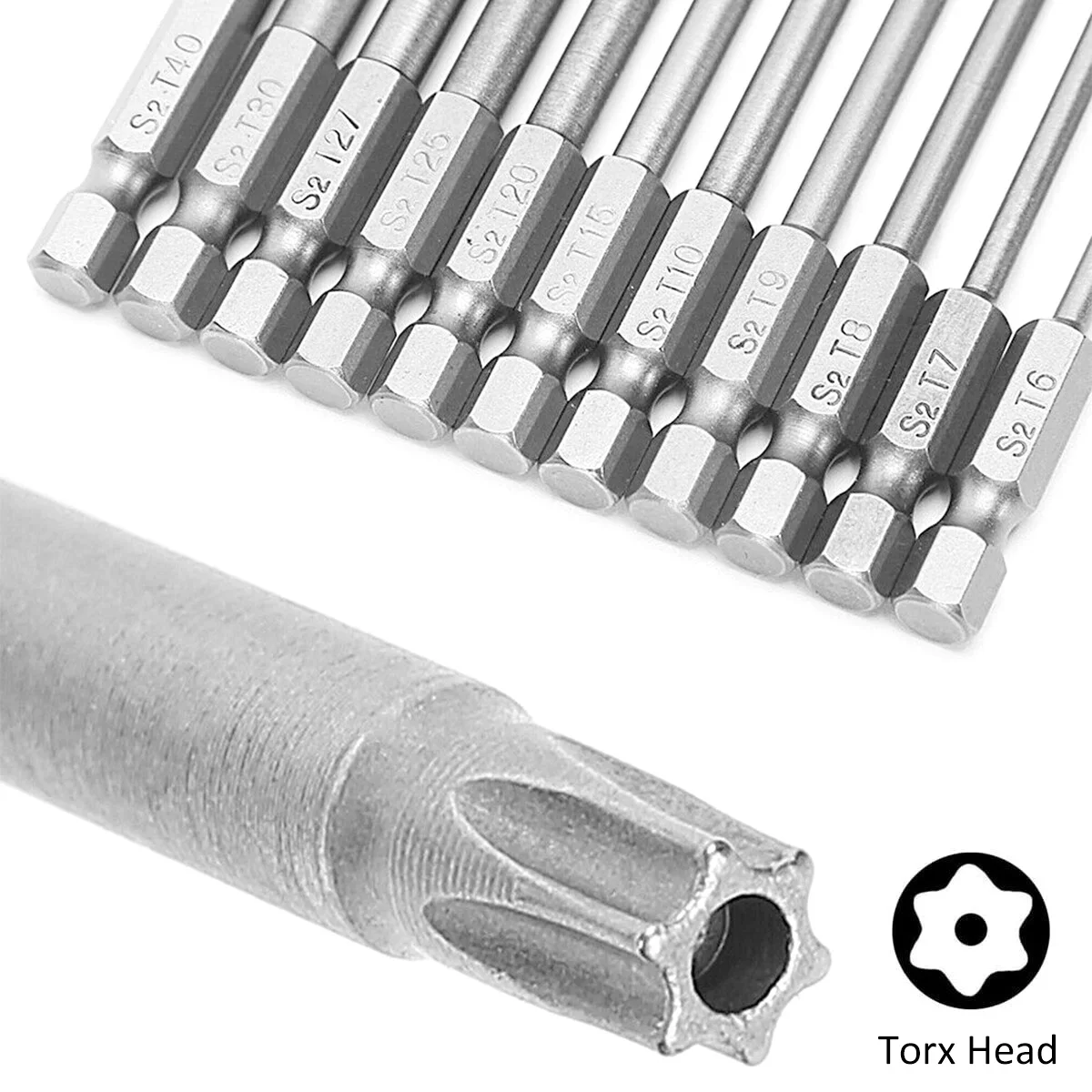 11Pcs Torx Screwdriver Bit Set 1/4In Hex Shank Torx Star Hex Security Bit Set Magnetic Star S2 Steel Screwdriver Set Bits T6-T40