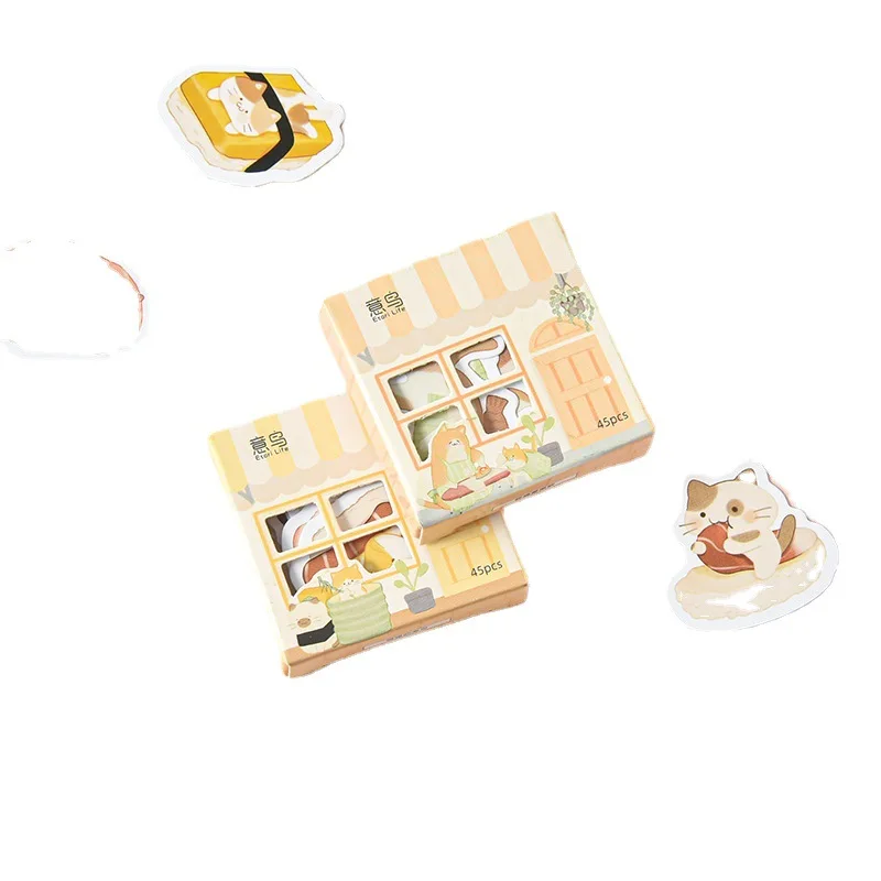 45 Pcs Boxed Stickers Cartoon Cute Notebook Diy Stickers Stationery Kawaii Stickers